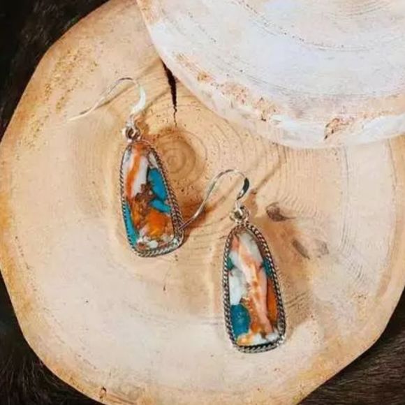 Silver and sediment jasper boho chic trendy earrings new - Picture 3 of 4